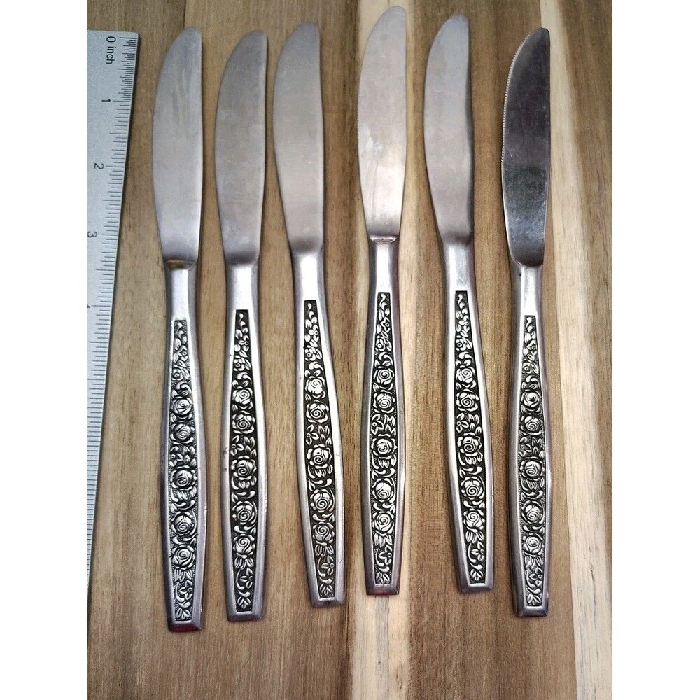 6 Dinner Knives Granada Rose Stainless Steel Flatware Silverware Japan